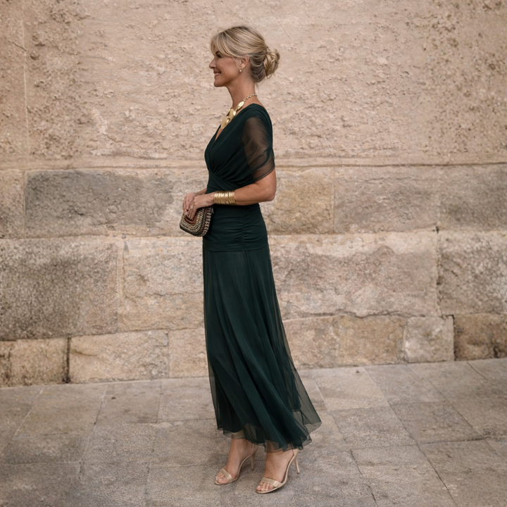 ROSSANA – Robe Longue Femme Off Shoulder en Chiffon
