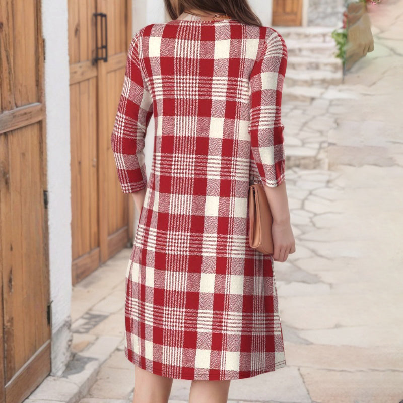 【Manches Longues】Robe Décontractée À Carreaux