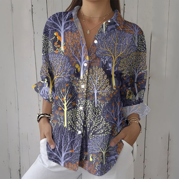 【Manches Longues】Chemisier À Imprimé Arbre Vintage