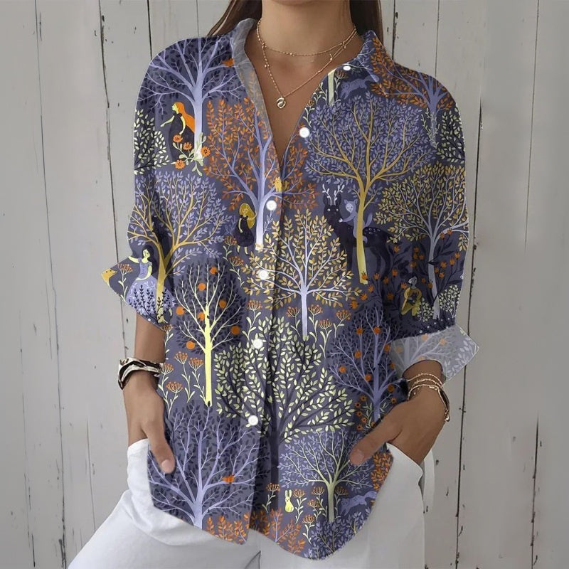 【Manches Longues】Chemisier À Imprimé Arbre Vintage