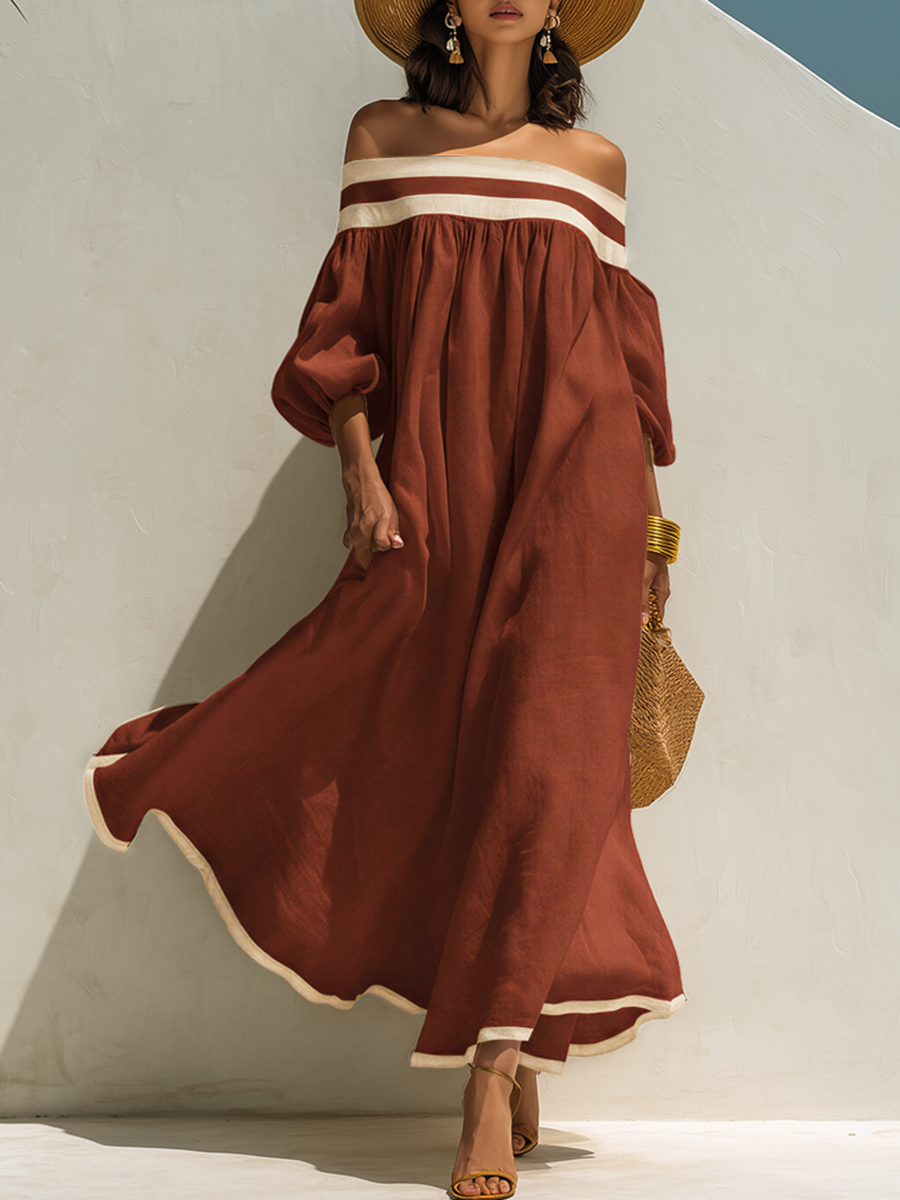Élise | Robe Maxi Épaules Dénudées En Coton Lin