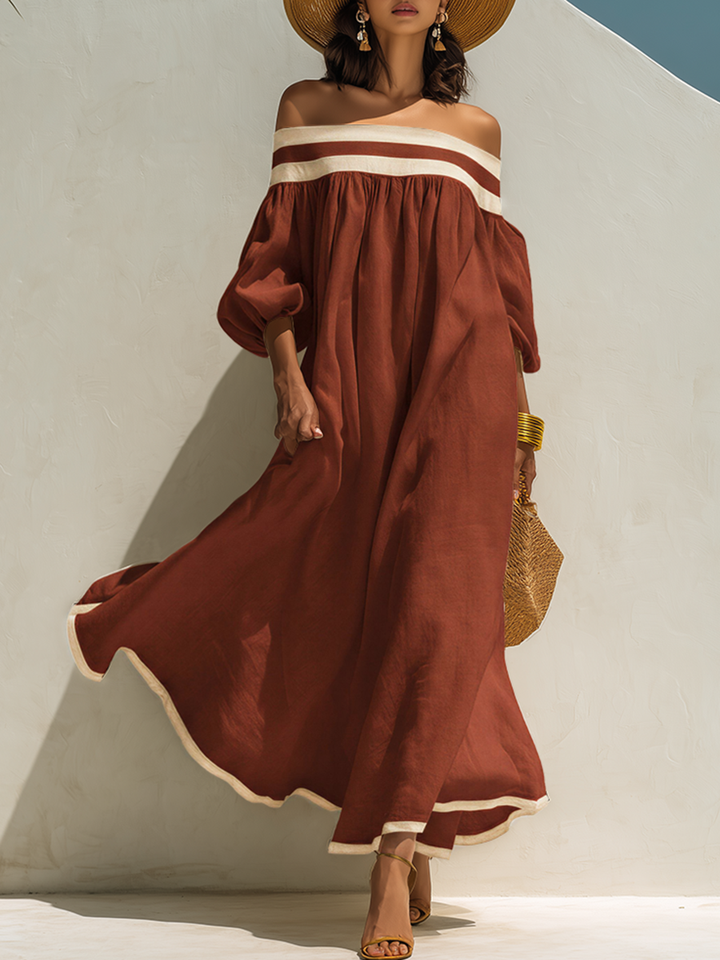 Élise | Robe Maxi Épaules Dénudées En Coton Lin