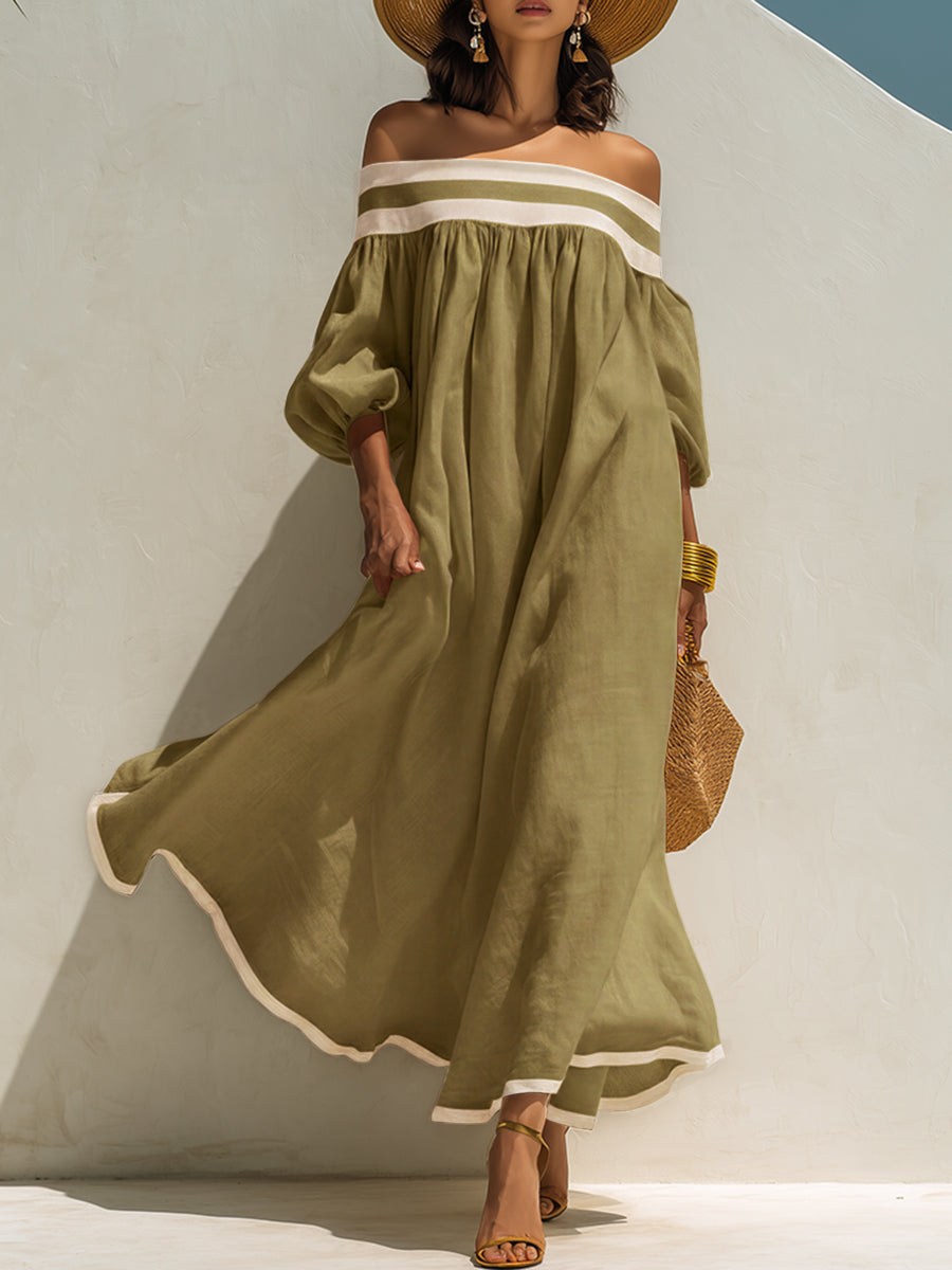 Élise | Robe Maxi Épaules Dénudées En Coton Lin