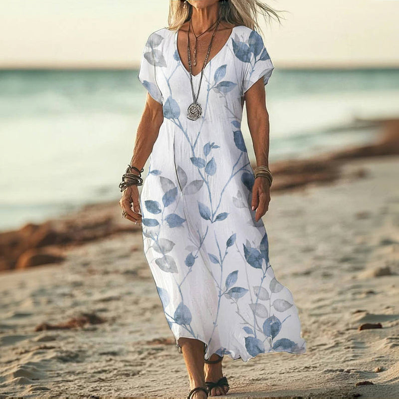 Robe Décontractée À Imprimé Feuilles