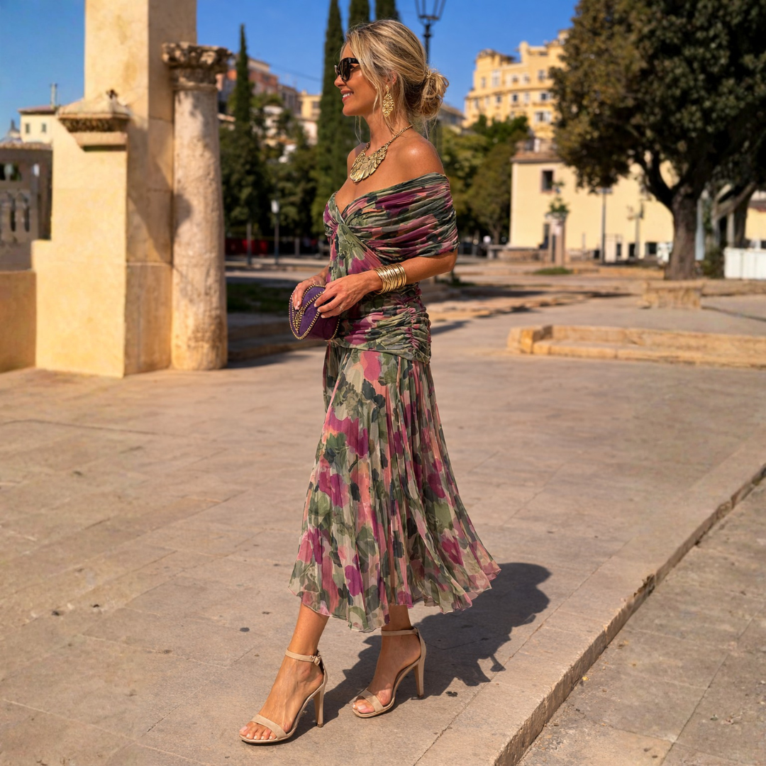 ROSSANA – Robe Longue Femme Off Shoulder en Chiffon