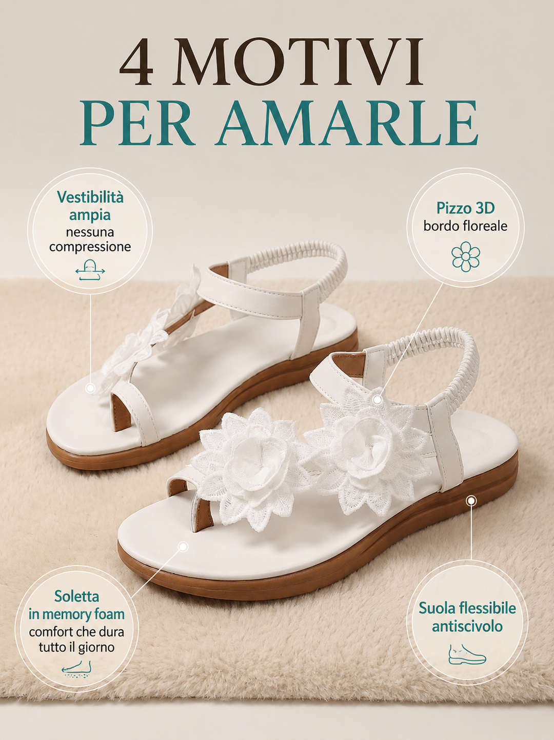 Florea | Orthopedic Sandals with Applied Flowers