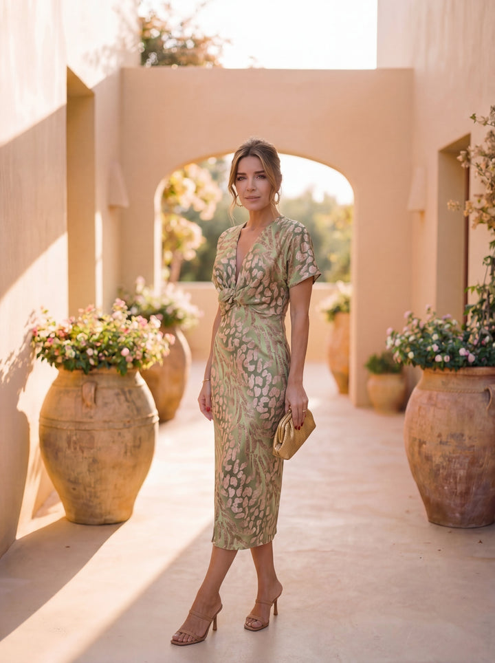 Calandra | Robe Élégante Imprimé Raffiné Taille Nouée