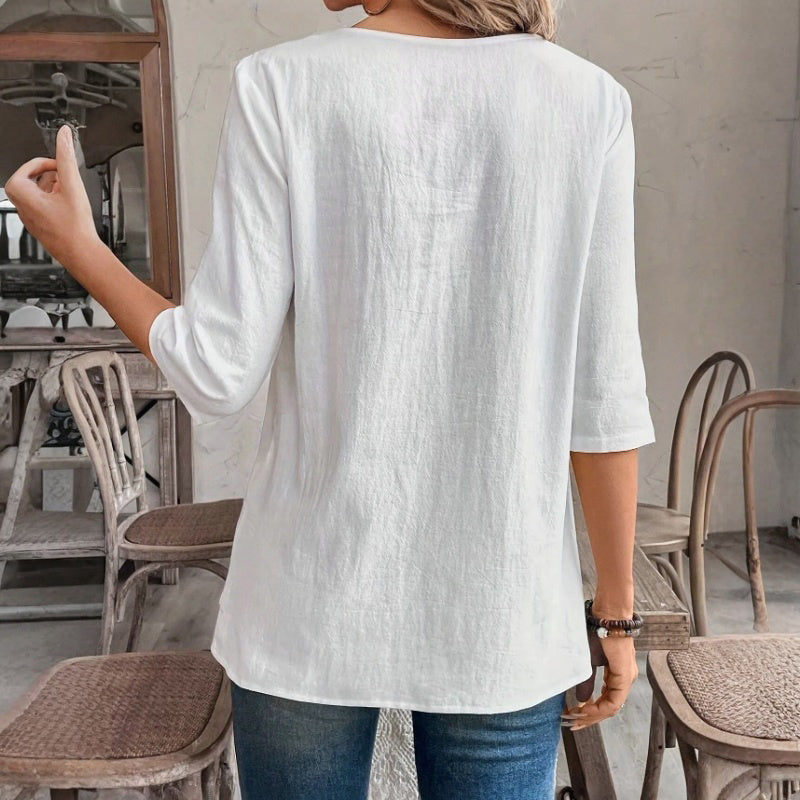 Blouse Décontractée De Couleur Unie