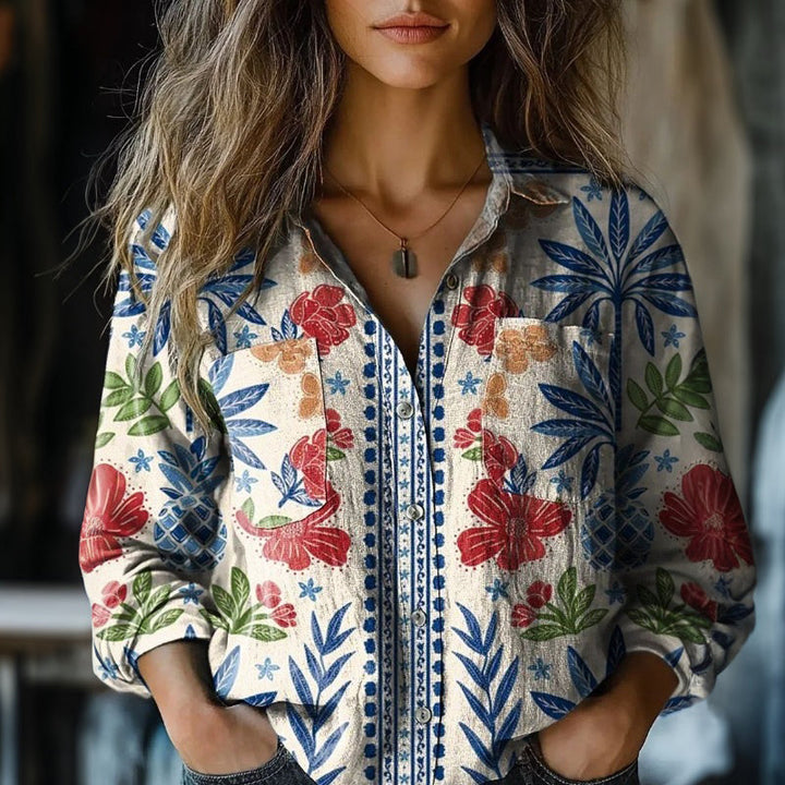【Manches Longues】Chemisier À Imprimé Floral Vintage