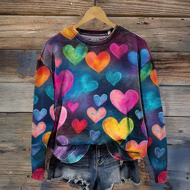Sweat-Shirt Vintage À Imprimé Coeur