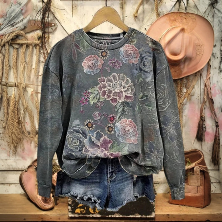 Sweat-Shirt Vintage À Imprimé Floral
