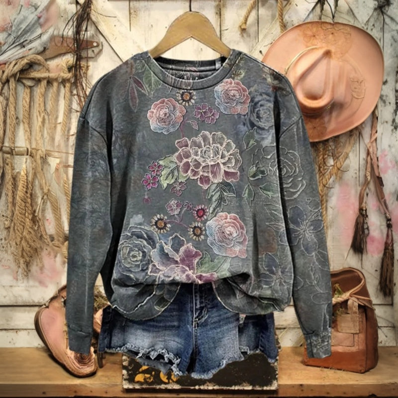 Sweat-Shirt Vintage À Imprimé Floral