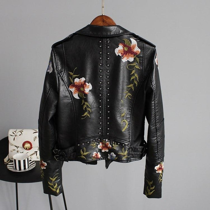 Jayzie | Embroidered and Elegant PU Leather Jacket