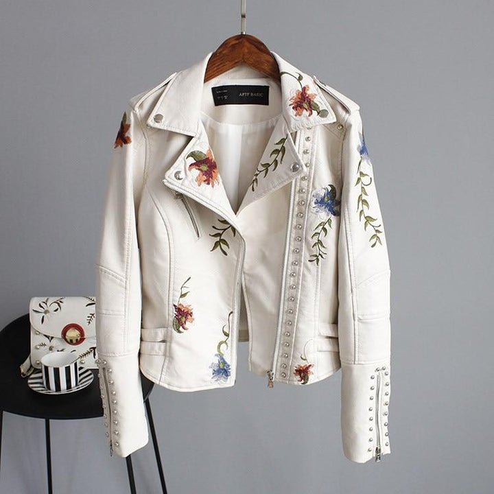 Jayzie | Embroidered and Elegant PU Leather Jacket