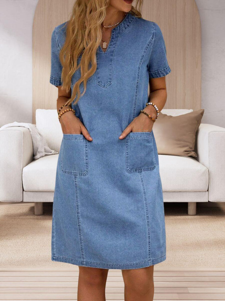 Barbara | Robe Denim Col V & Grandes Poches