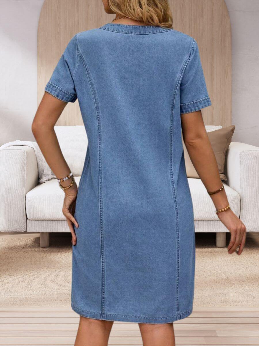 Barbara | Robe Denim Col V & Grandes Poches