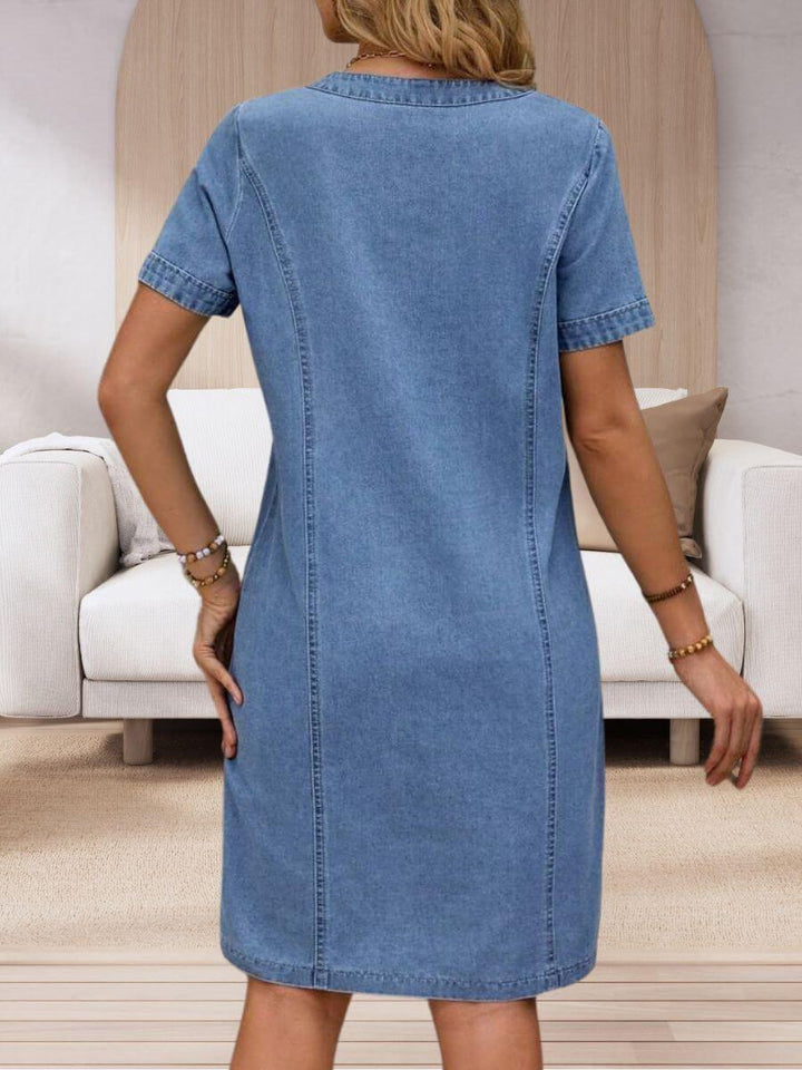 Barbara | Robe Denim Col V & Grandes Poches