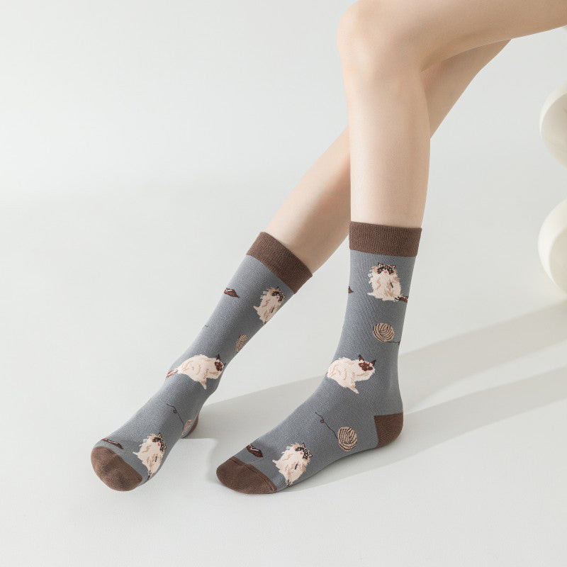 Chaussettes À Imprimé Chat Vintage