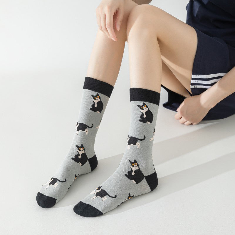 Chaussettes À Imprimé Chat Vintage