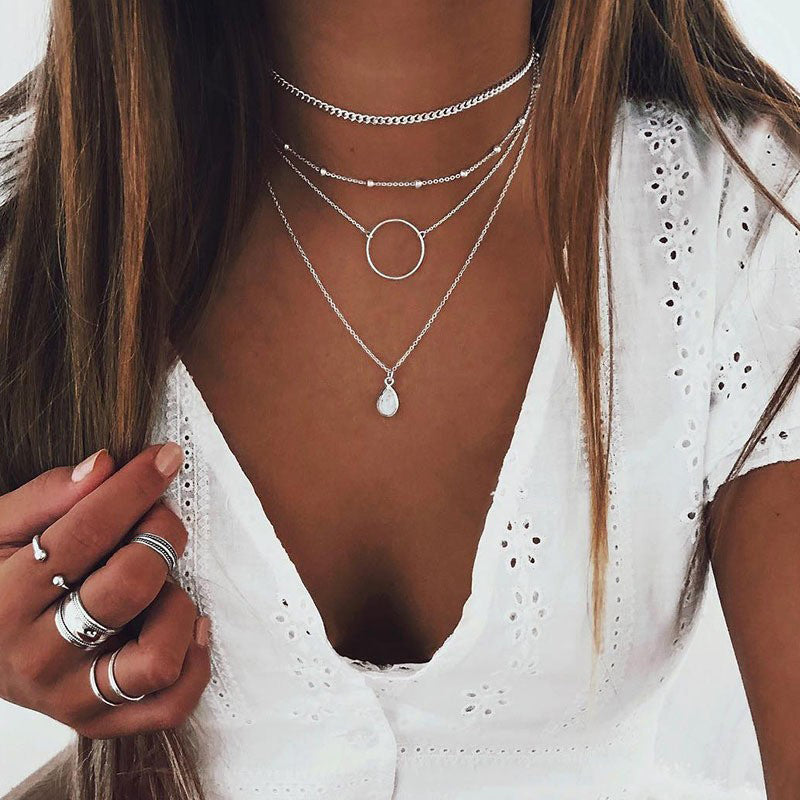 Collier Pendentif Goutte D'Eau Vintage