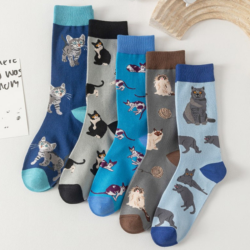 Chaussettes À Imprimé Chat Vintage