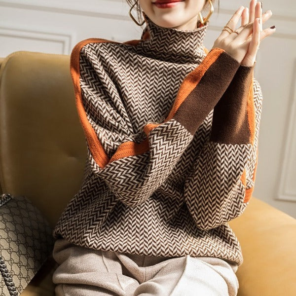 Malou™ | High Neck Sweater with Bright Contrasting Stripes