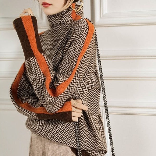 Malou™ | High Neck Sweater with Bright Contrasting Stripes