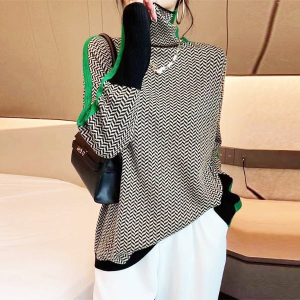 Malou™ | High Neck Sweater with Bright Contrasting Stripes