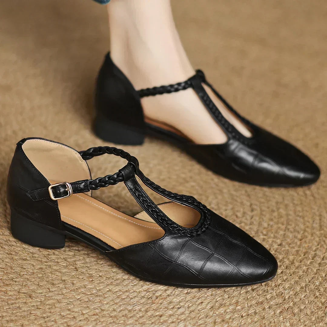 Etta | Leather Sandals with Woven Strap and Buckle