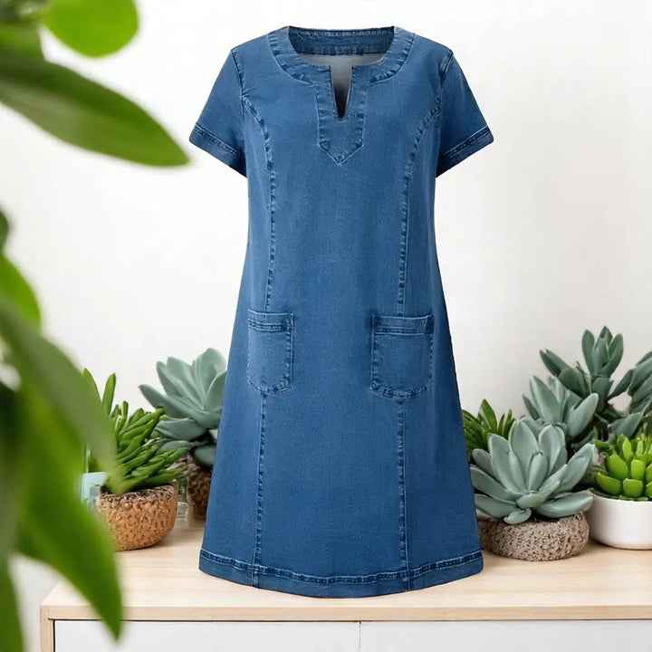 Barbara | Robe Denim Col V & Grandes Poches