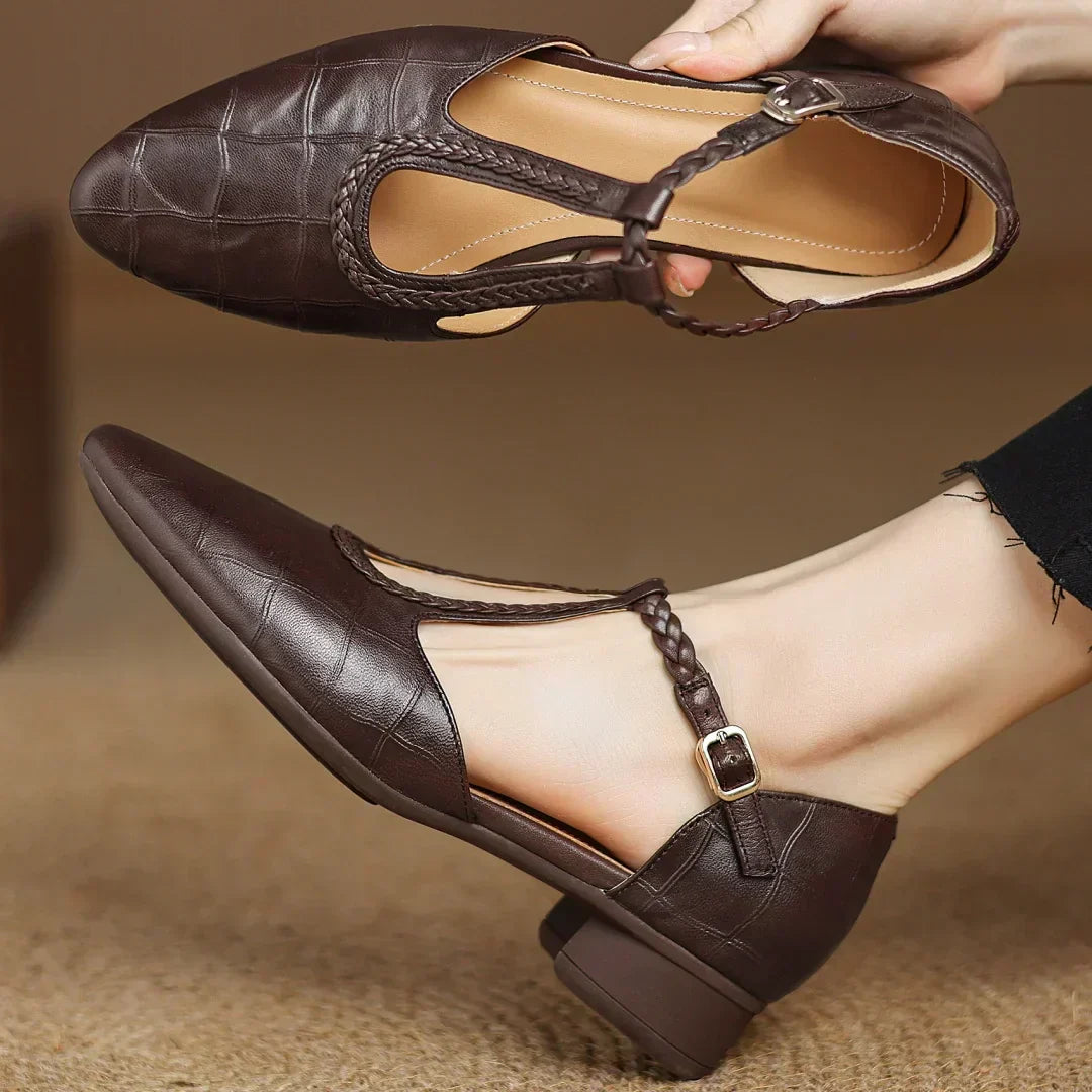 Etta | Leather Sandals with Woven Strap and Buckle