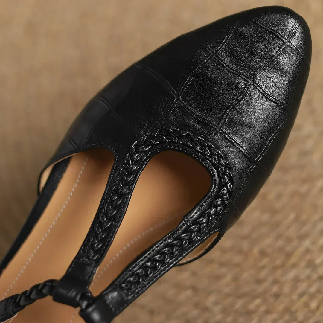 Etta | Leather Sandals with Woven Strap and Buckle