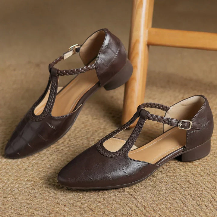 Etta | Leather Sandals with Woven Strap and Buckle