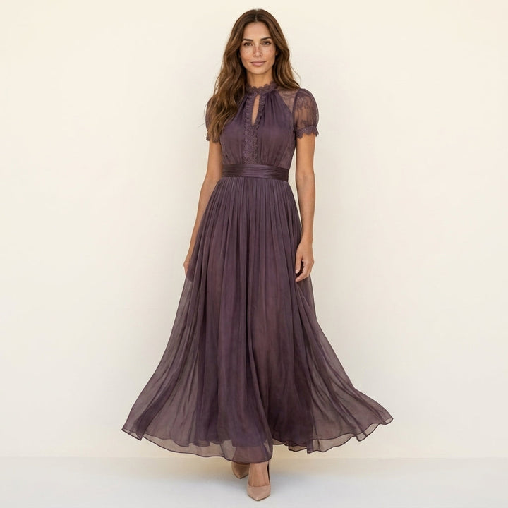 Flavia | Robe longue col en dentelle