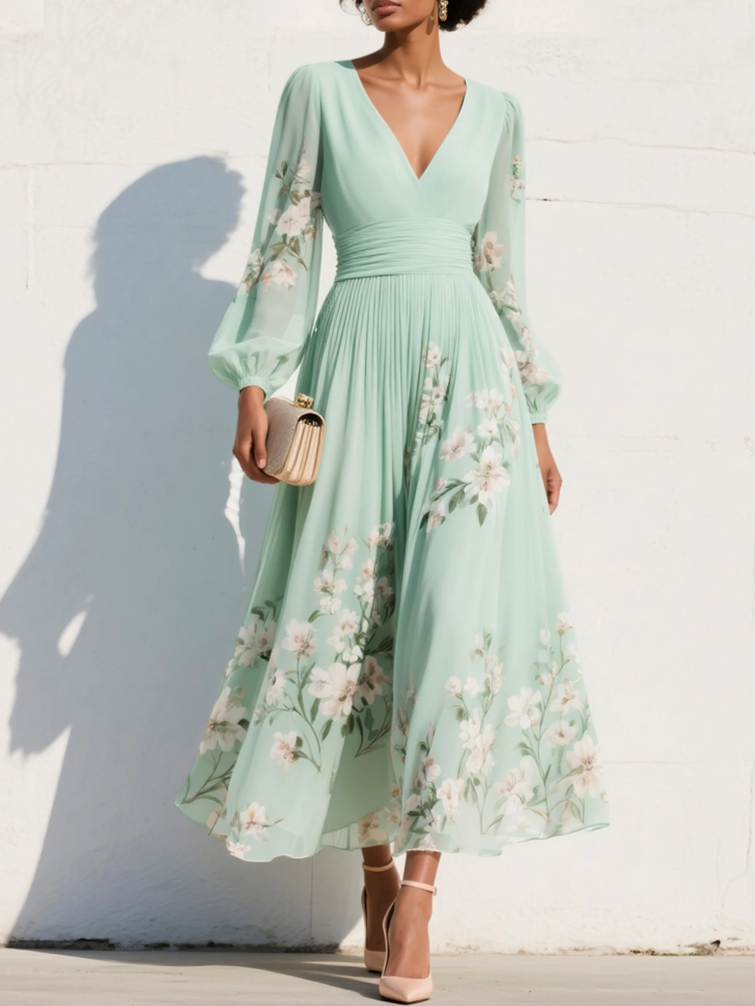 Odelia | Robe Midi Florale Élégante Fluide