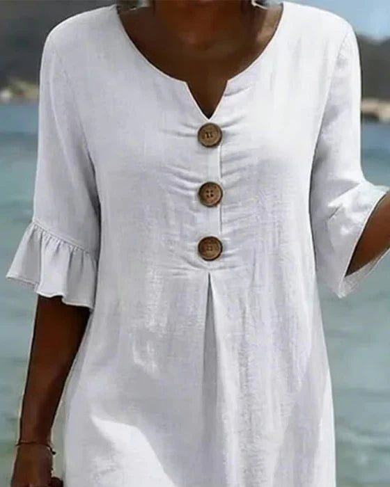 Camille | Robe Lin Et Coton Boutonnée Élégante