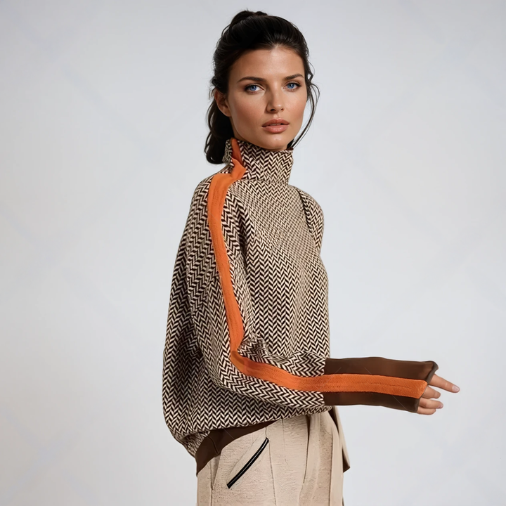Malou™ | High Neck Sweater with Bright Contrasting Stripes