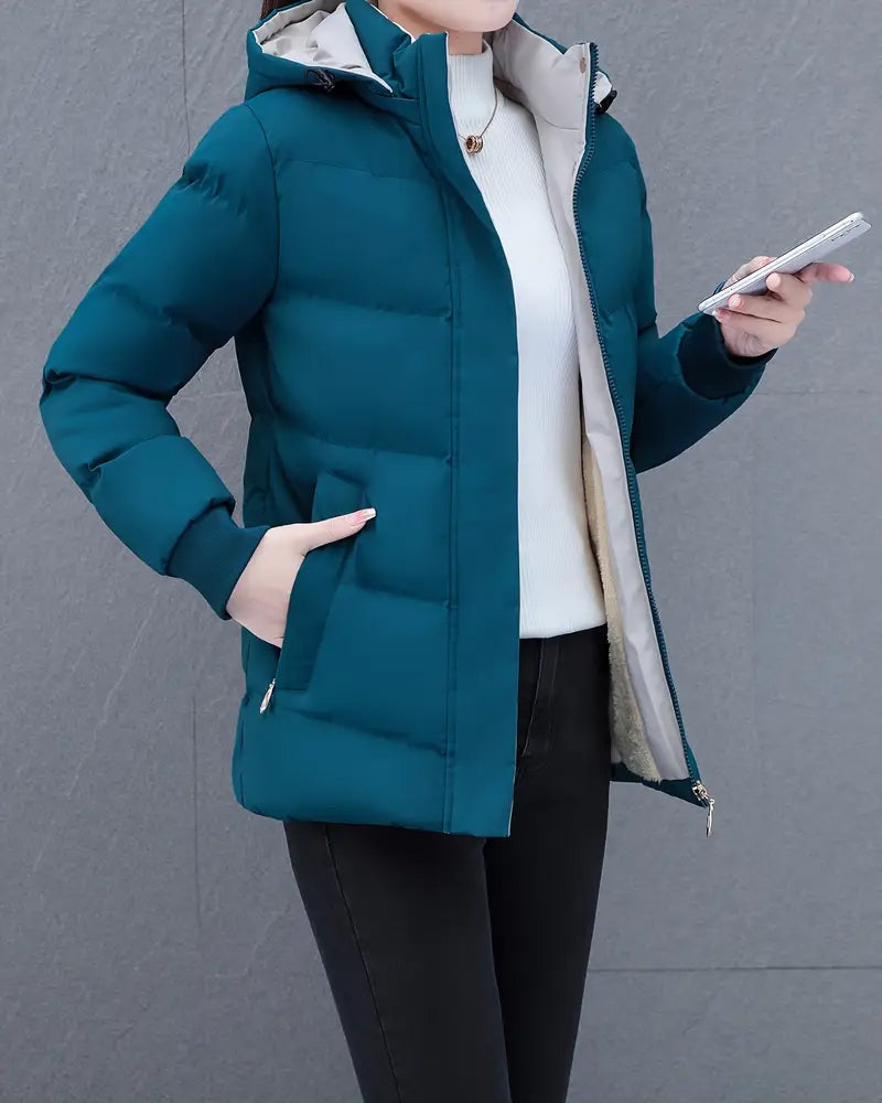 Veste décontractée couleur unie chaude à capuche