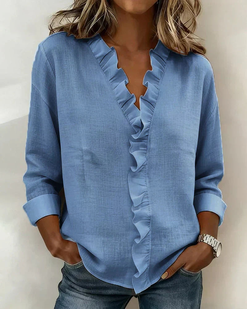 Indie | Blouse à Volants à Col V et Manches Longues