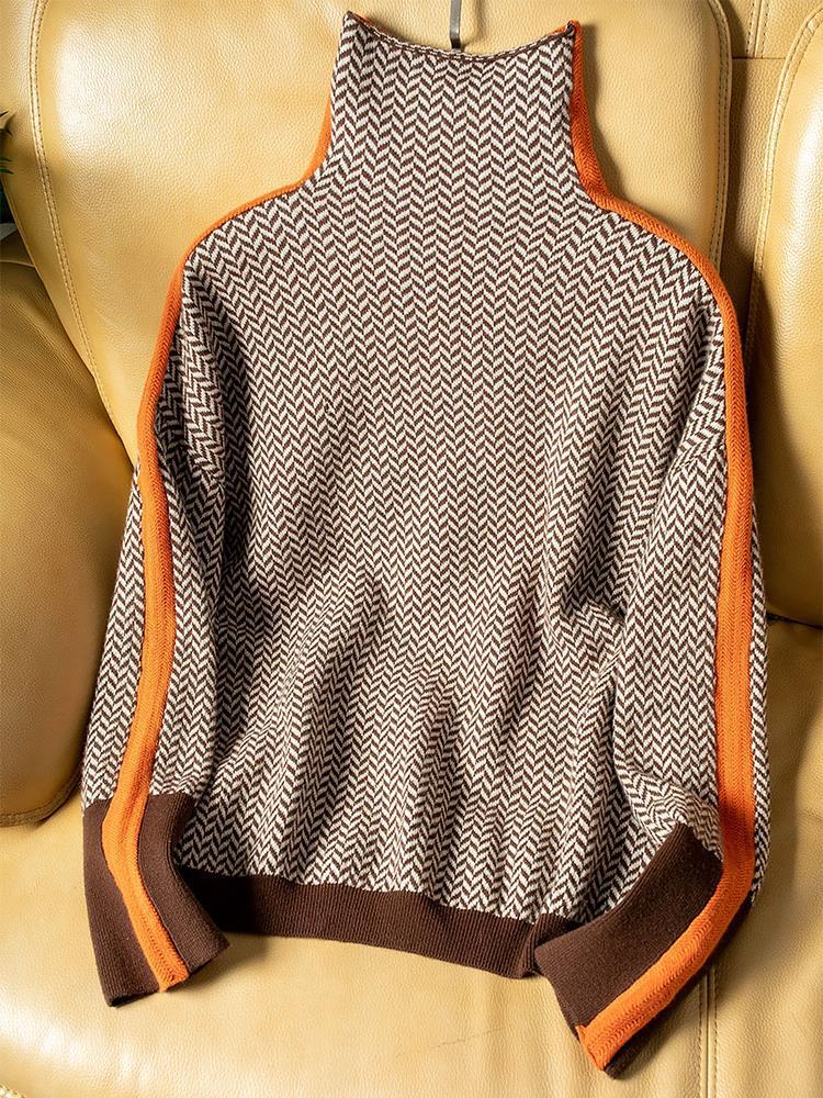 Malou™ | High Neck Sweater with Bright Contrasting Stripes