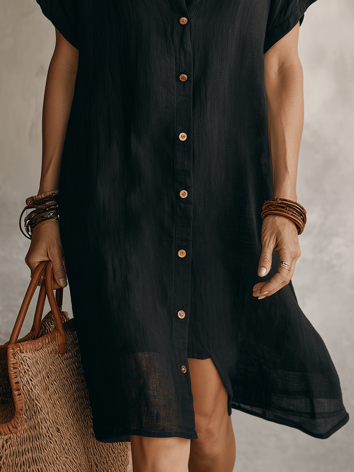 Céleste | Robe Chemise Midi Lin & Coton Boutonnée