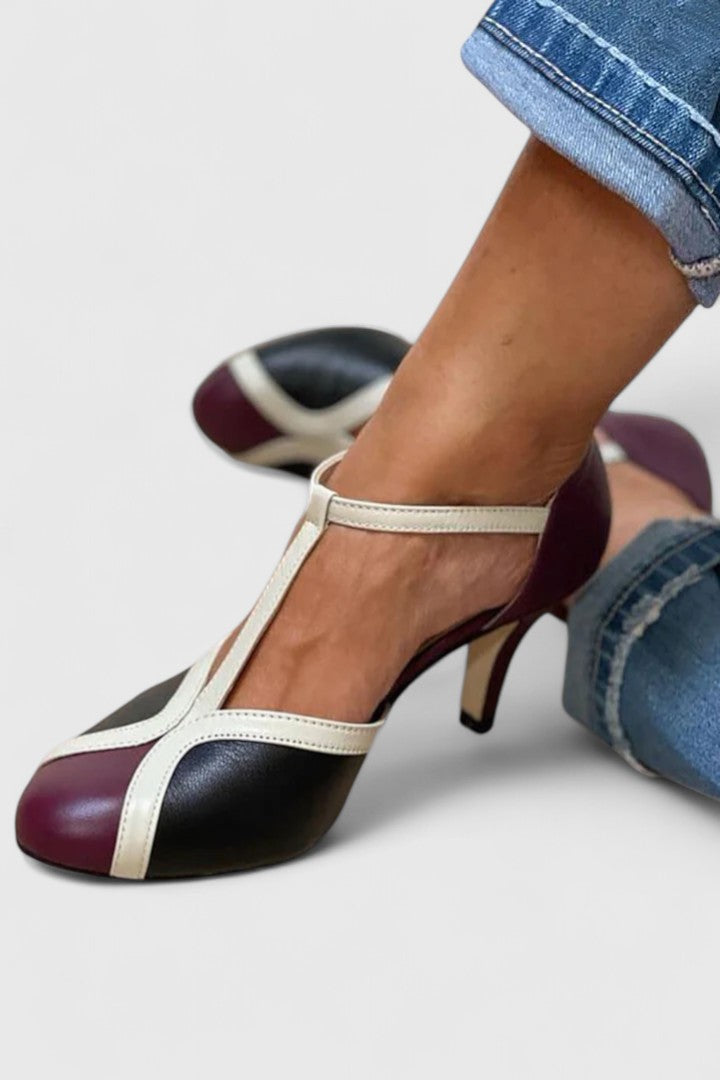 Pastora™ | Sandalia de Tacón Bicolor con Tira en T