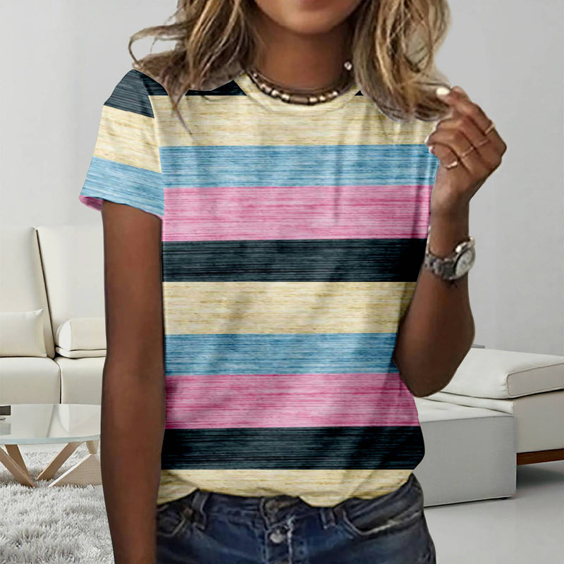 T-Shirt Rayé À Blocs De Couleurs