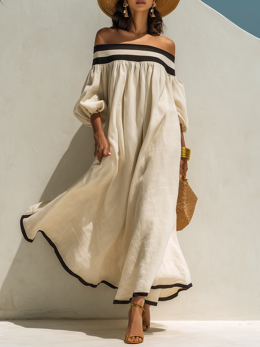 Élise | Robe Maxi Épaules Dénudées En Coton Lin