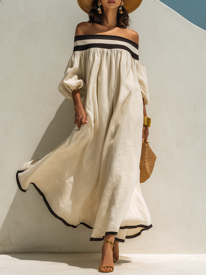Élise | Robe Maxi Épaules Dénudées En Coton Lin
