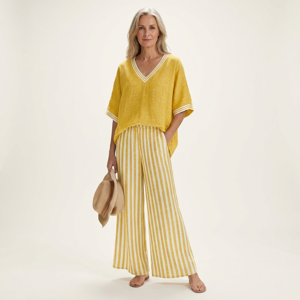 Julieta™ | Conjunto de Top con Ribete y Pantalón de Rayas