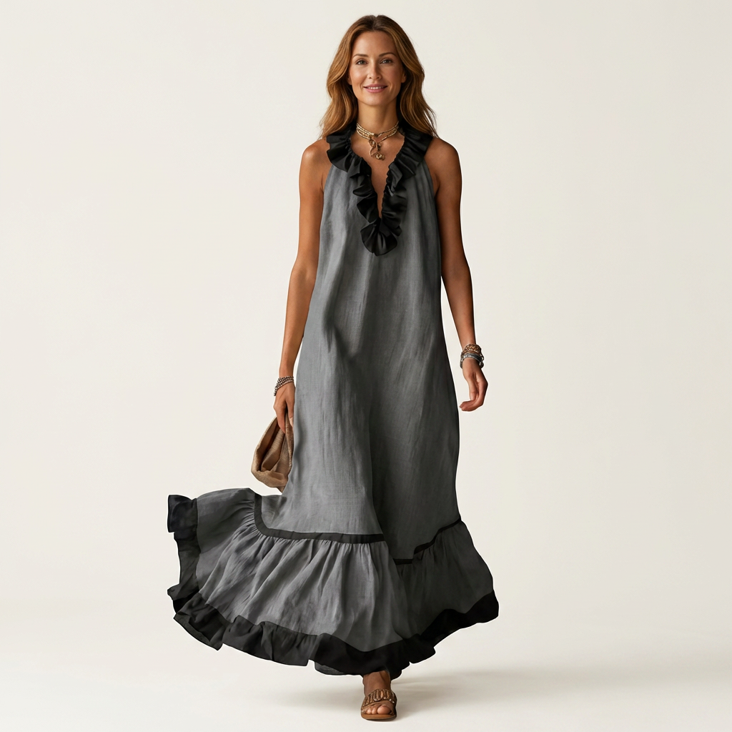 Clotilde™ | Vestido Largo con Volante y Ribete en Contraste