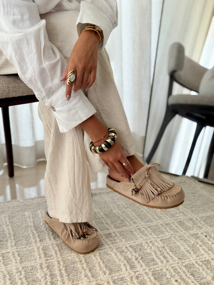 Sabrina | Taupe Leather Mules