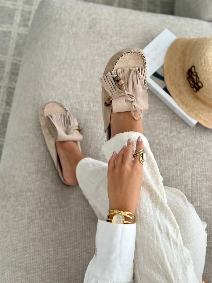 Sabrina | Taupe Leather Mules