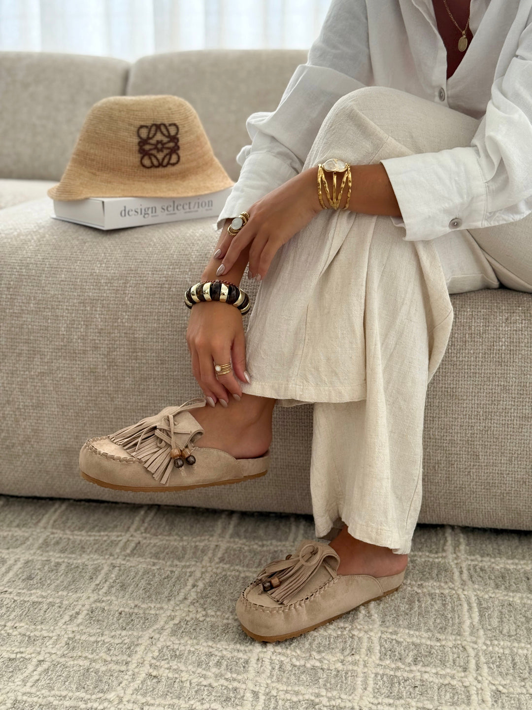 Sabrina | Taupe Leather Mules